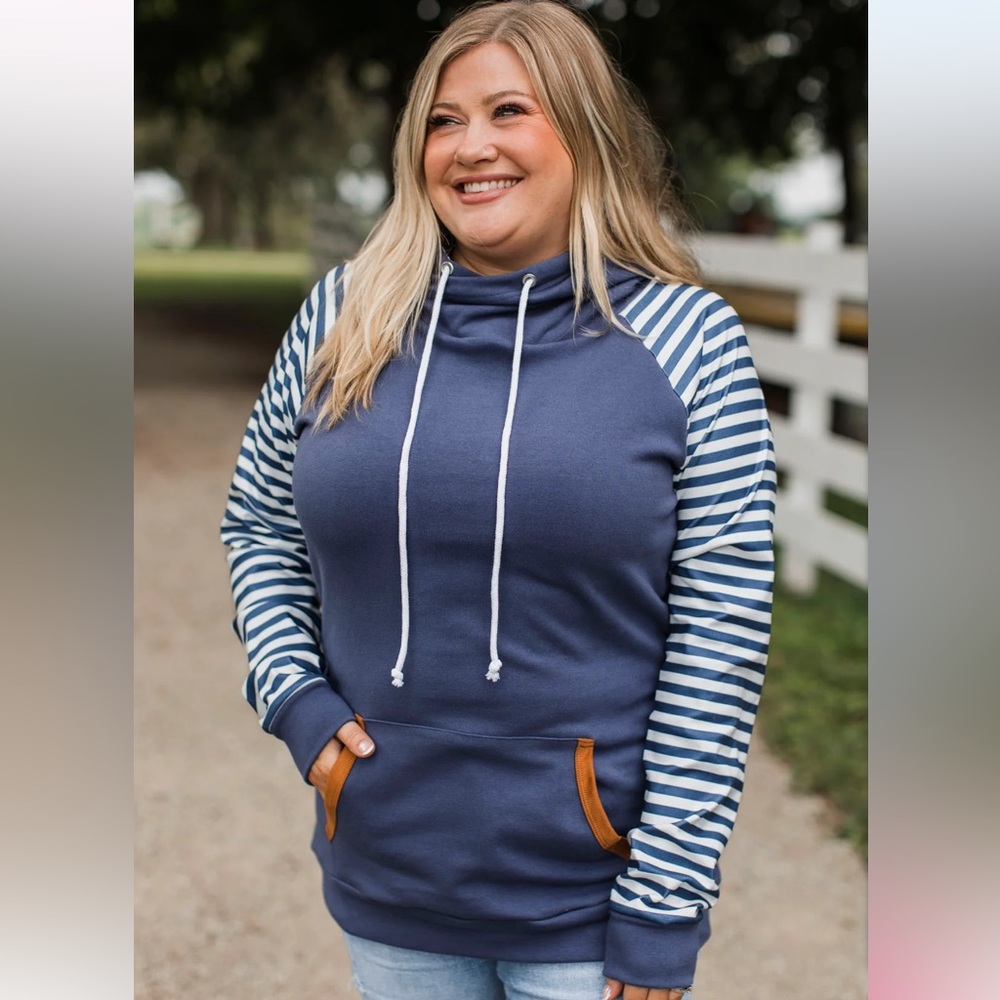 Navy Blue Striped Women's Hoodie